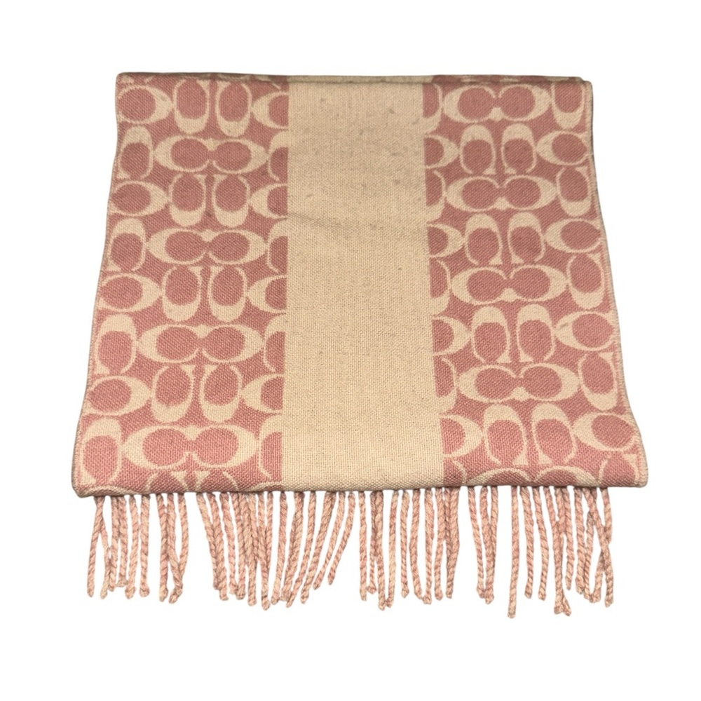 Coach Pink & Cream Signature Fringe Scarf - Picture 2 of 6